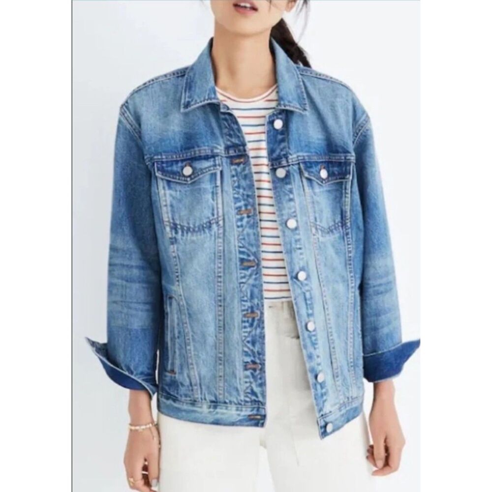 Madewell Oversized Trucker Classic Utility Distressed Denim Jacket SZ XS